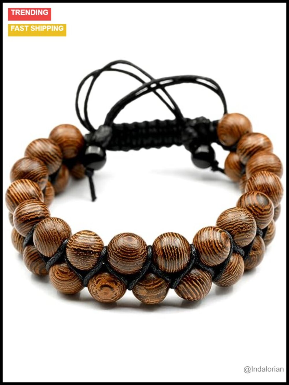Handmade Natural Sandalwood Gemstone Double Row Adjustable Macrame Beaded